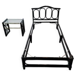 Ensemble lit et chevet en bambou & rotin, design italien, années 70