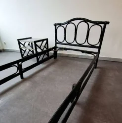 Ensemble lit et chevet en bambou & rotin, design italien, années 70