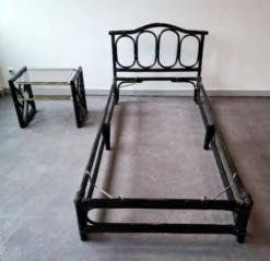Ensemble lit et chevet en bambou & rotin, design italien, années 70