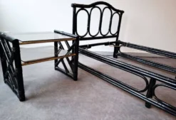 Ensemble lit et chevet en bambou & rotin, design italien, années 70