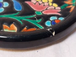 Ensemble émaux de Longwy dessous de plat et de bouteille décor floral