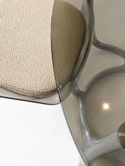 Ensemble Michel Charron–années 70–table en verre fumé & 4 chaises