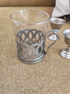 Ensemble petit déjeuner en verre et métal argenté vintage