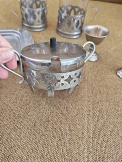Ensemble petit déjeuner en verre et métal argenté vintage