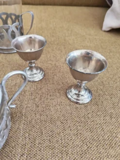 Ensemble petit déjeuner en verre et métal argenté vintage