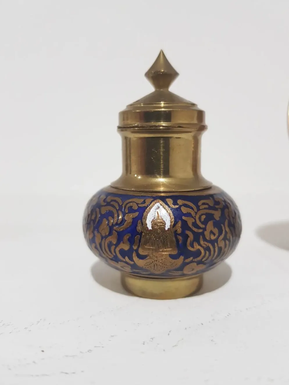 Ensemble à épices, doré bleu marine, laiton émaillé, Thaïlande, années 60