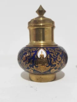 Ensemble à épices, doré bleu marine, laiton émaillé, Thaïlande, années 60