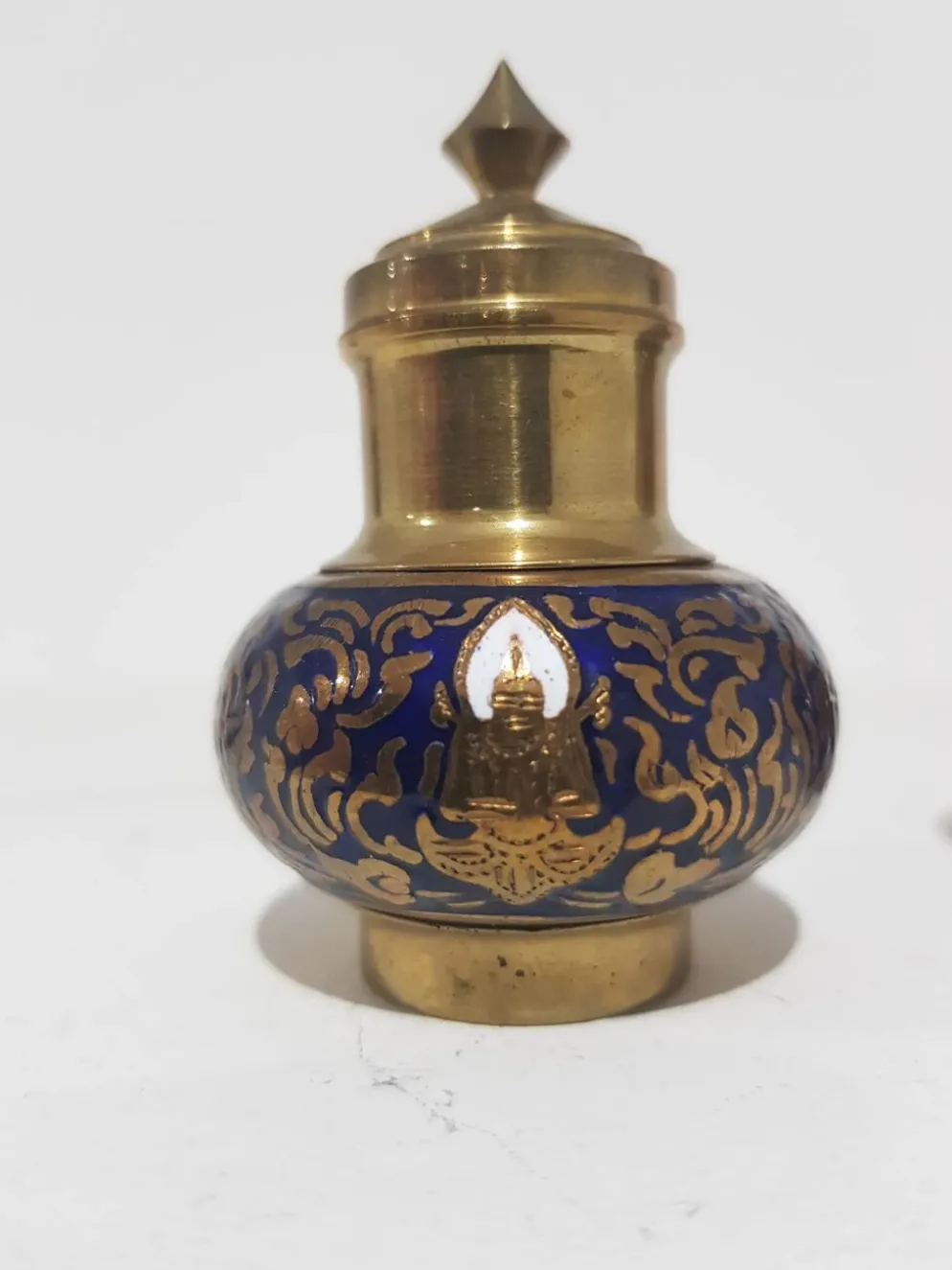 Ensemble à épices, doré bleu marine, laiton émaillé, Thaïlande, années 60
