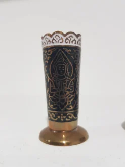 Ensemble à épices, doré bleu marine, laiton émaillé, Thaïlande, années 60