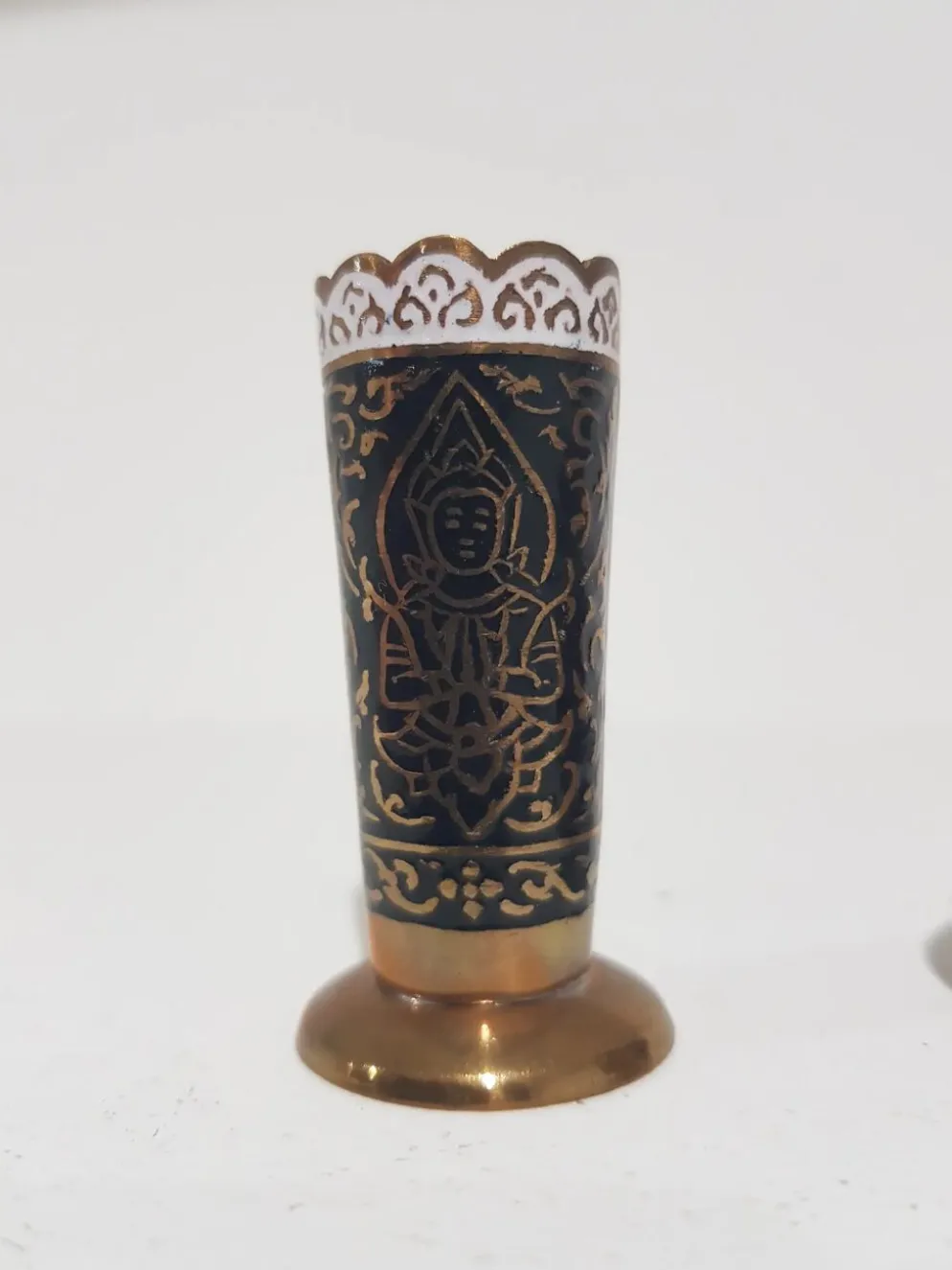 Ensemble à épices, doré bleu marine, laiton émaillé, Thaïlande, années 60