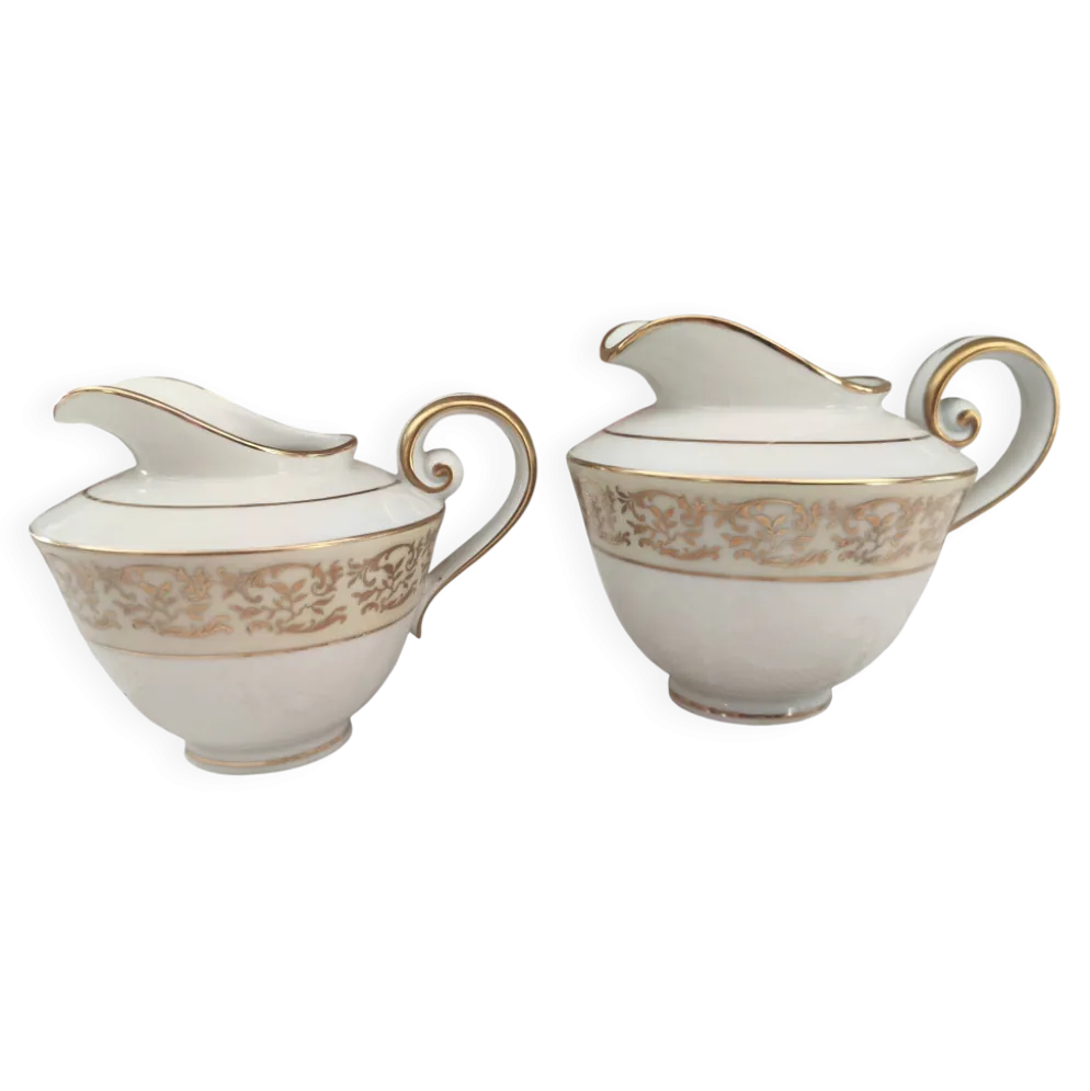 Ensemble pot à lait et crémier en porcelaine de Limoges