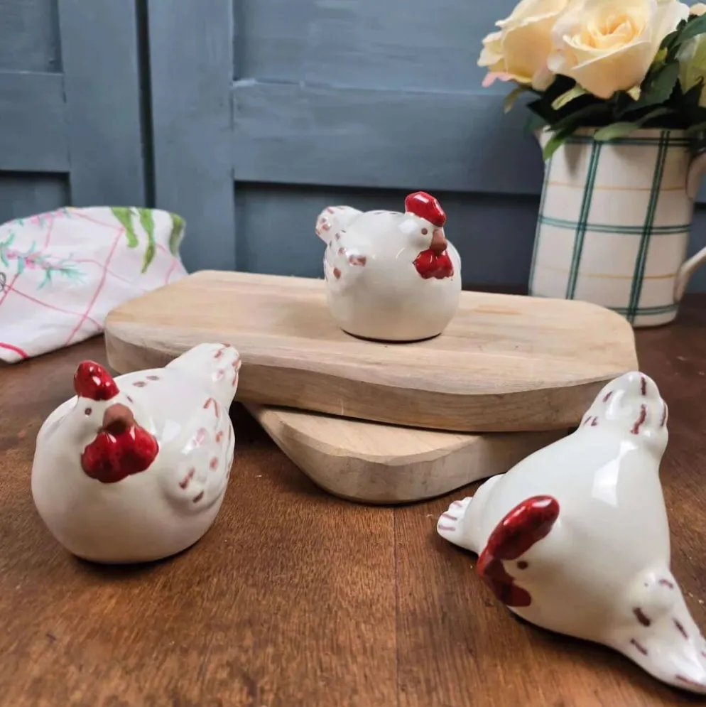 Ensemble salière & poivrière + statuette poule en céramique, Athezza