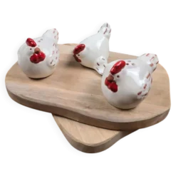Ensemble salière & poivrière + statuette poule en céramique, Athezza