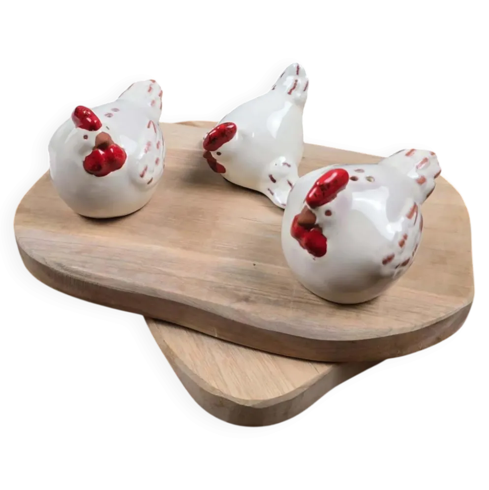 Ensemble salière & poivrière + statuette poule en céramique, Athezza
