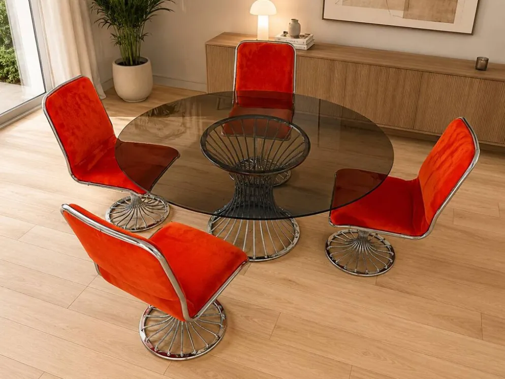 Ensemble table et 4 chaises style Rinaldi entièrement restauré
