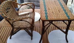 Ensemble table et fauteuil enfant en osier / rotin vintage années 60