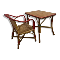 Ensemble table et fauteuil en rotin enfants