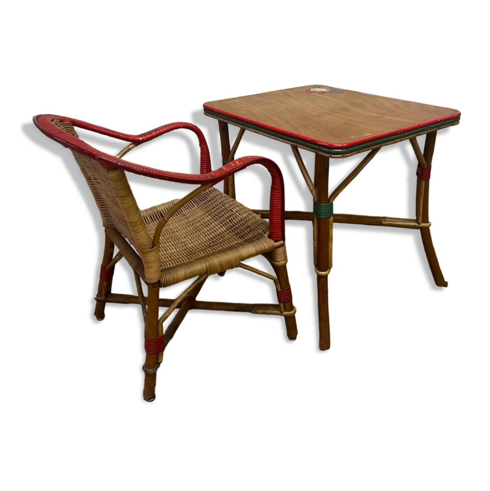Ensemble table et fauteuil en rotin enfants