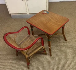 Ensemble table et fauteuil en rotin enfants