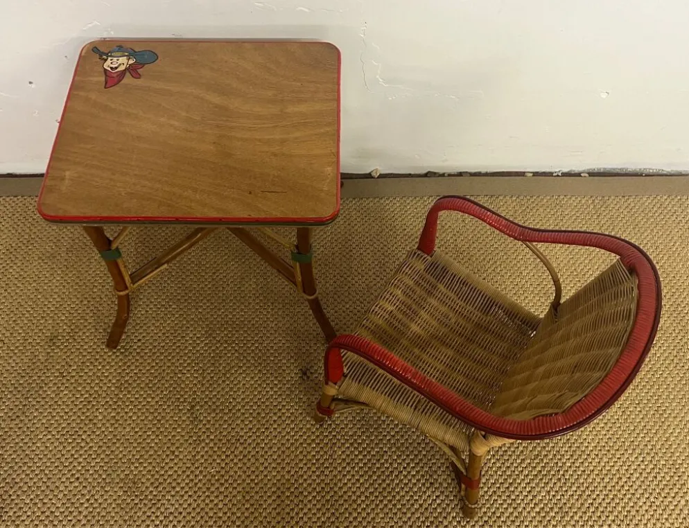 Ensemble table et fauteuil en rotin enfants