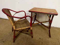 Ensemble table et fauteuil en rotin enfants