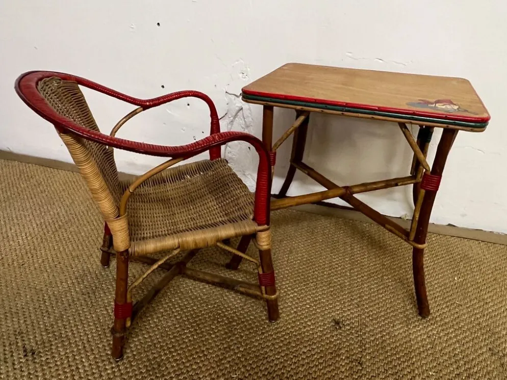 Ensemble table et fauteuil en rotin enfants