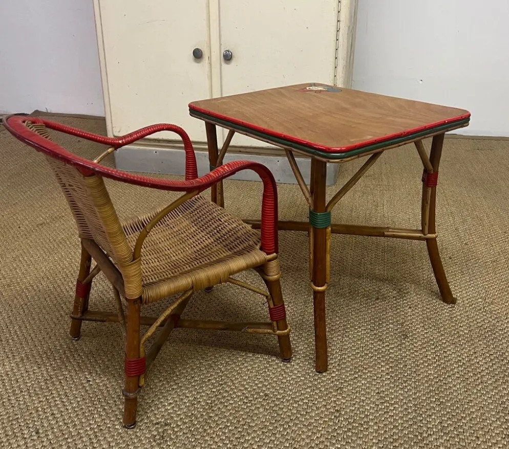 Ensemble table et fauteuil en rotin enfants