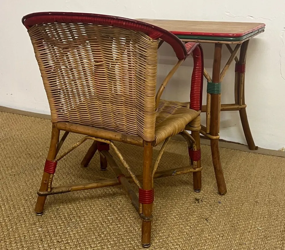 Ensemble table et fauteuil en rotin enfants