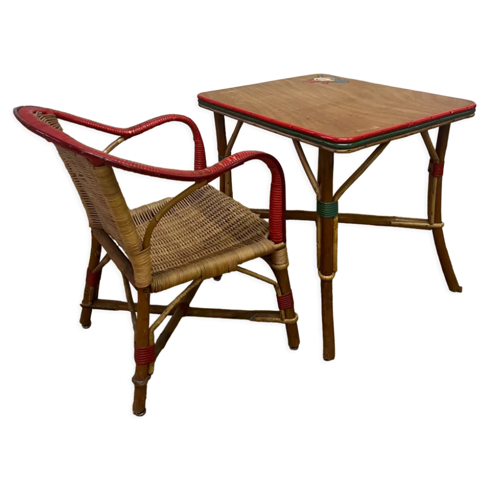 Ensemble table et fauteuil en rotin enfants