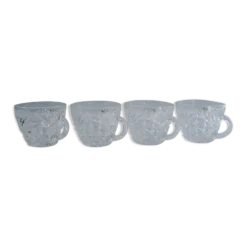 Ensemble 4 tasses café verre clair ciselé vintage