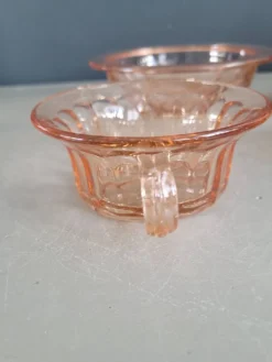 Ensemble 2 tasses + sucrier en verre rose