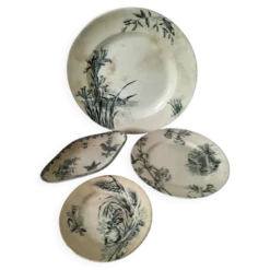 Ensemble 4 terres de fer anciennes – décors naturalistes – vers 1890-1910