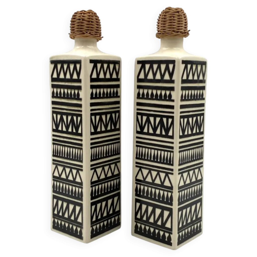 Ensemble vintage de 2 bouteilles en céramique, Staffel Limburg Allemagne, 1960