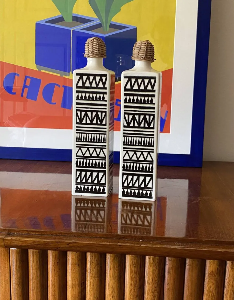 Ensemble vintage de 2 bouteilles en céramique, Staffel Limburg Allemagne, 1960