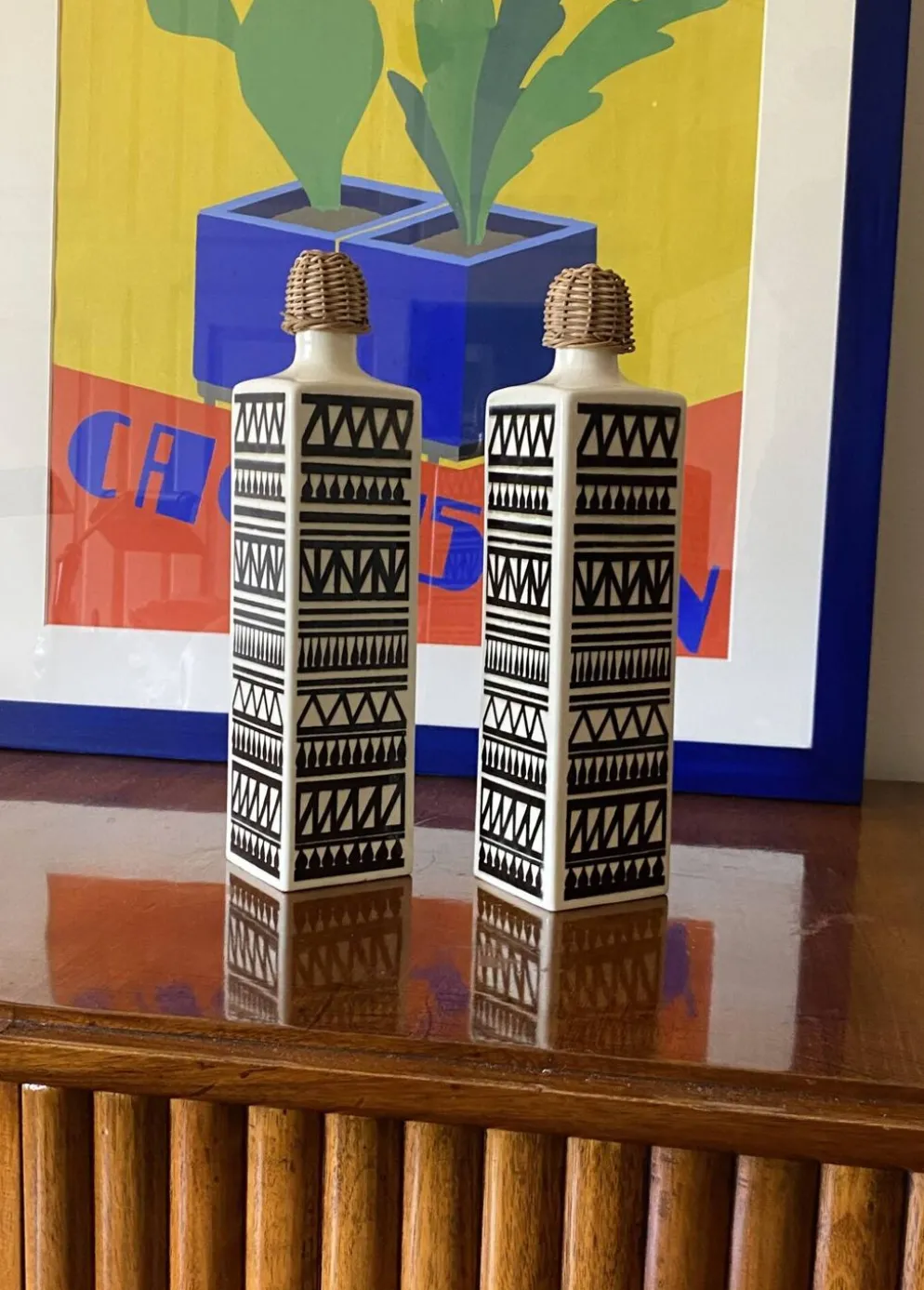 Ensemble vintage de 2 bouteilles en céramique, Staffel Limburg Allemagne, 1960