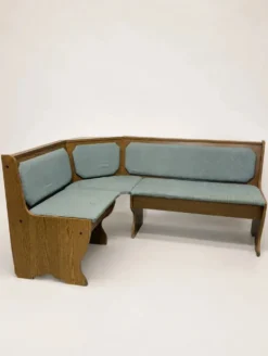 Ensemble vintage de coin repas en chêne — banquette, table extensible et 2 chaises