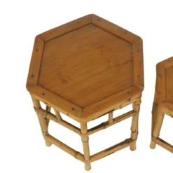 Ensemble vintage de 3 tables d'appoint en bambou et rotin / tables gigognes – style boho
