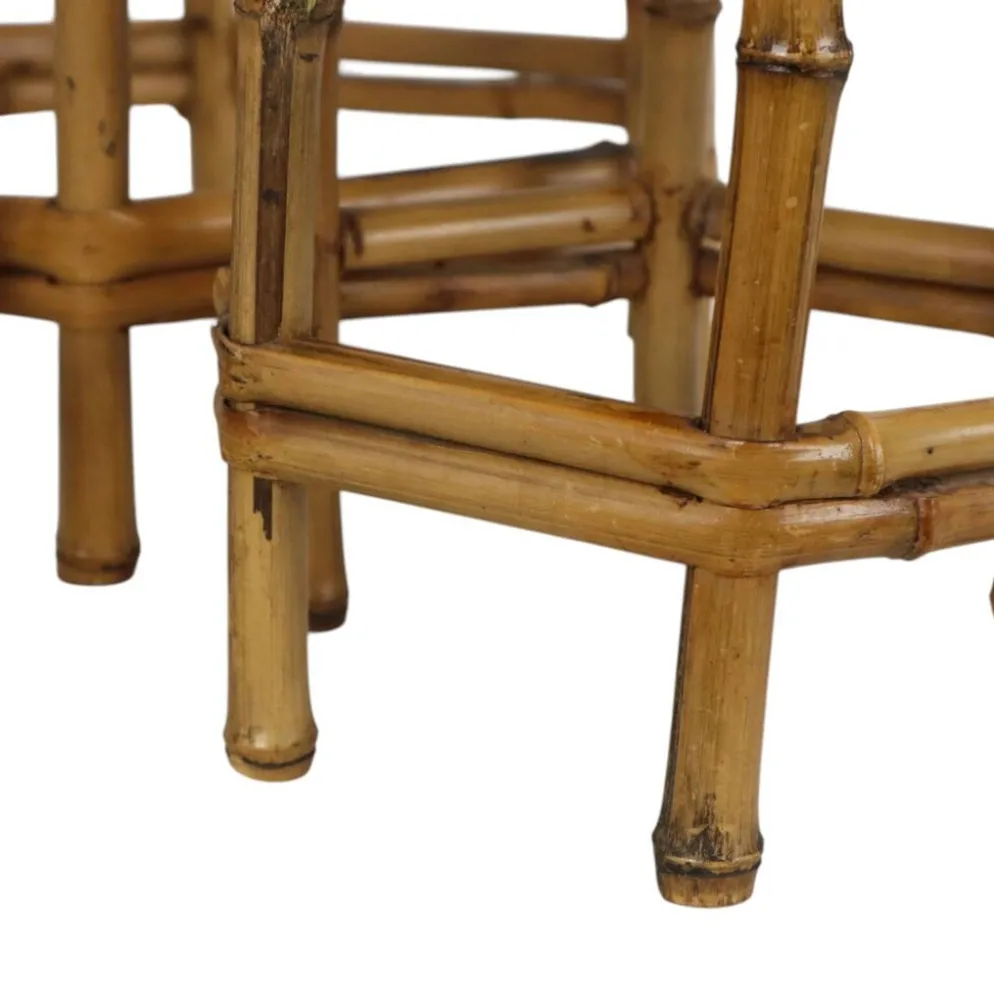Ensemble vintage de 3 tables d'appoint en bambou et rotin / tables gigognes – style boho