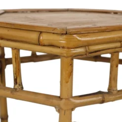 Ensemble vintage de 3 tables d'appoint en bambou et rotin / tables gigognes – style boho
