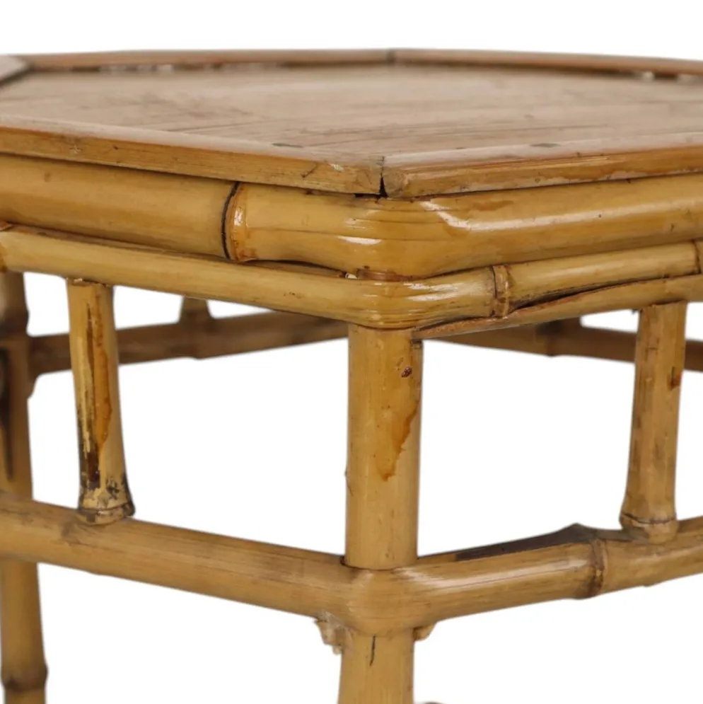 Ensemble vintage de 3 tables d'appoint en bambou et rotin / tables gigognes – style boho