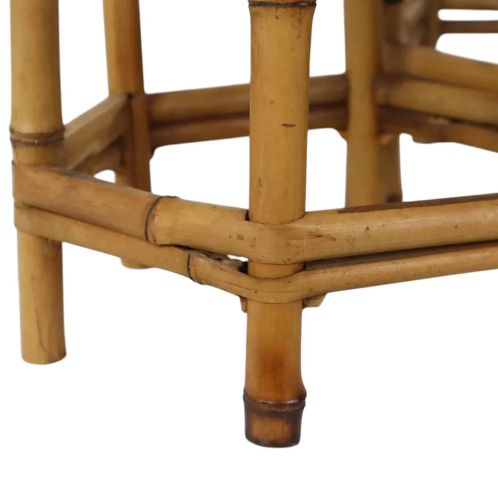 Ensemble vintage de 3 tables d'appoint en bambou et rotin / tables gigognes – style boho