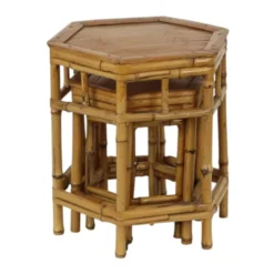 Ensemble vintage de 3 tables d'appoint en bambou et rotin / tables gigognes – style boho