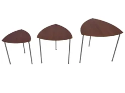 Ensemble vintage de 3 tables d'appoint en bois et métal des années 1980.