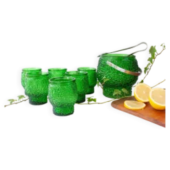 Ensemble vintage de 6 verres à cocktail en verre à bulles, seau à glace et pinces à glace