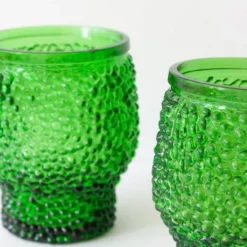 Ensemble vintage de 6 verres à cocktail en verre à bulles, seau à glace et pinces à glace