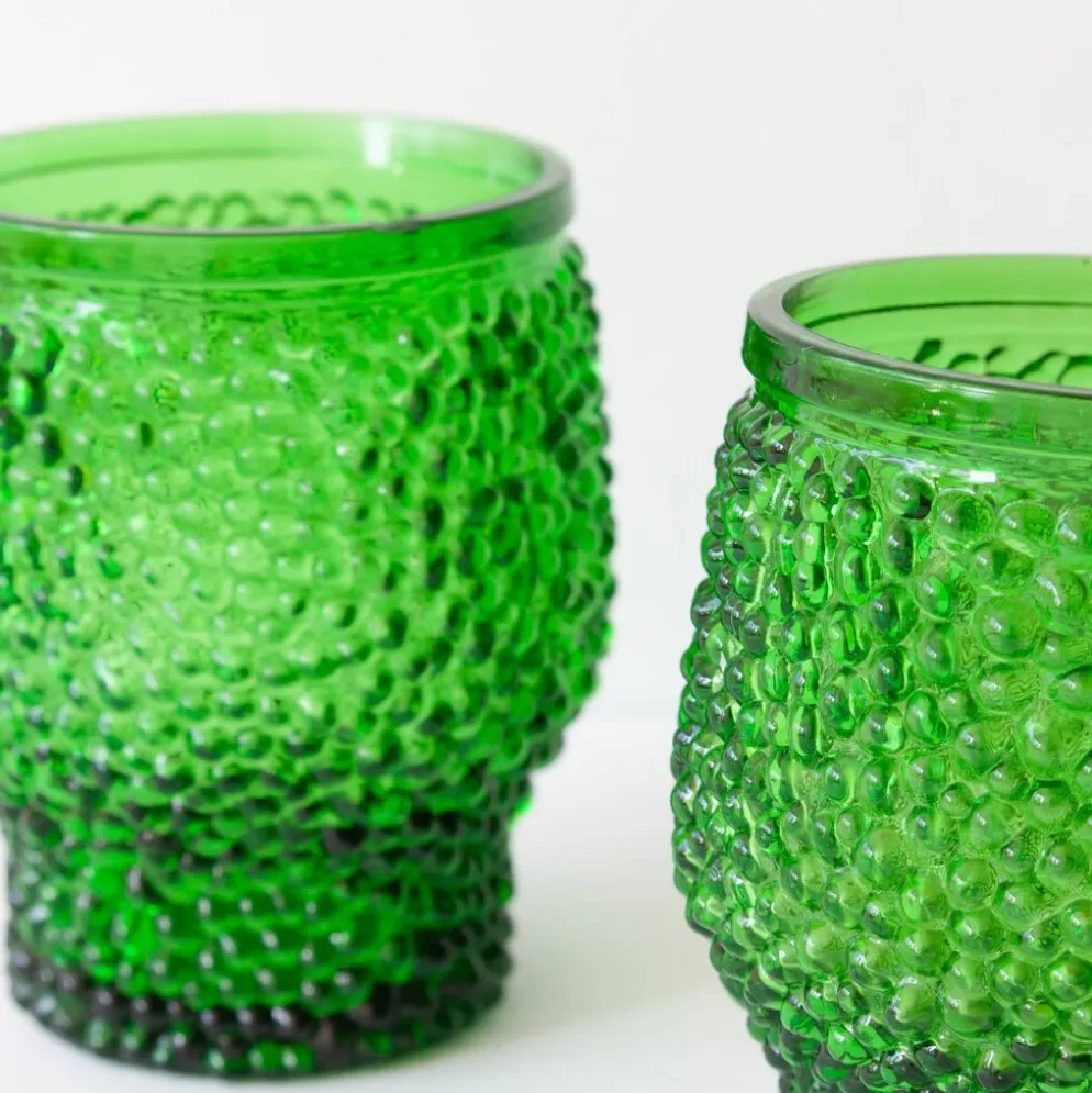 Ensemble vintage de 6 verres à cocktail en verre à bulles, seau à glace et pinces à glace