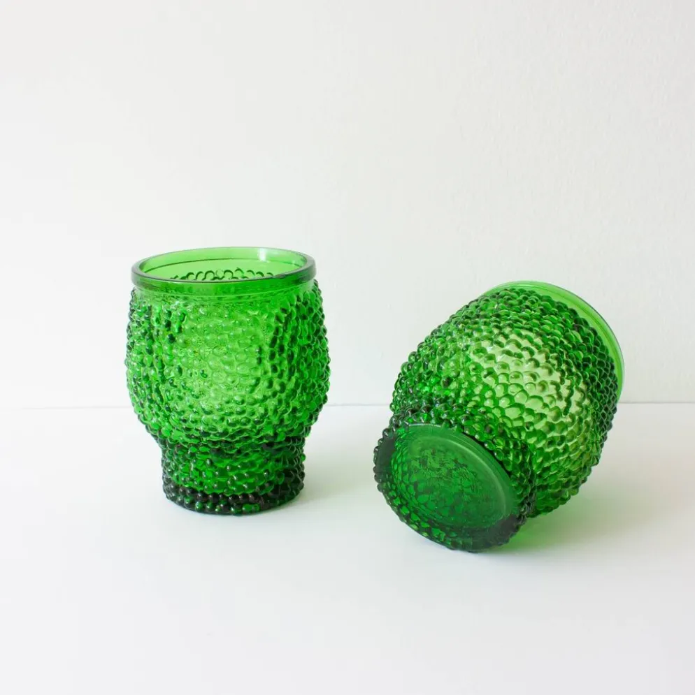 Ensemble vintage de 6 verres à cocktail en verre à bulles, seau à glace et pinces à glace