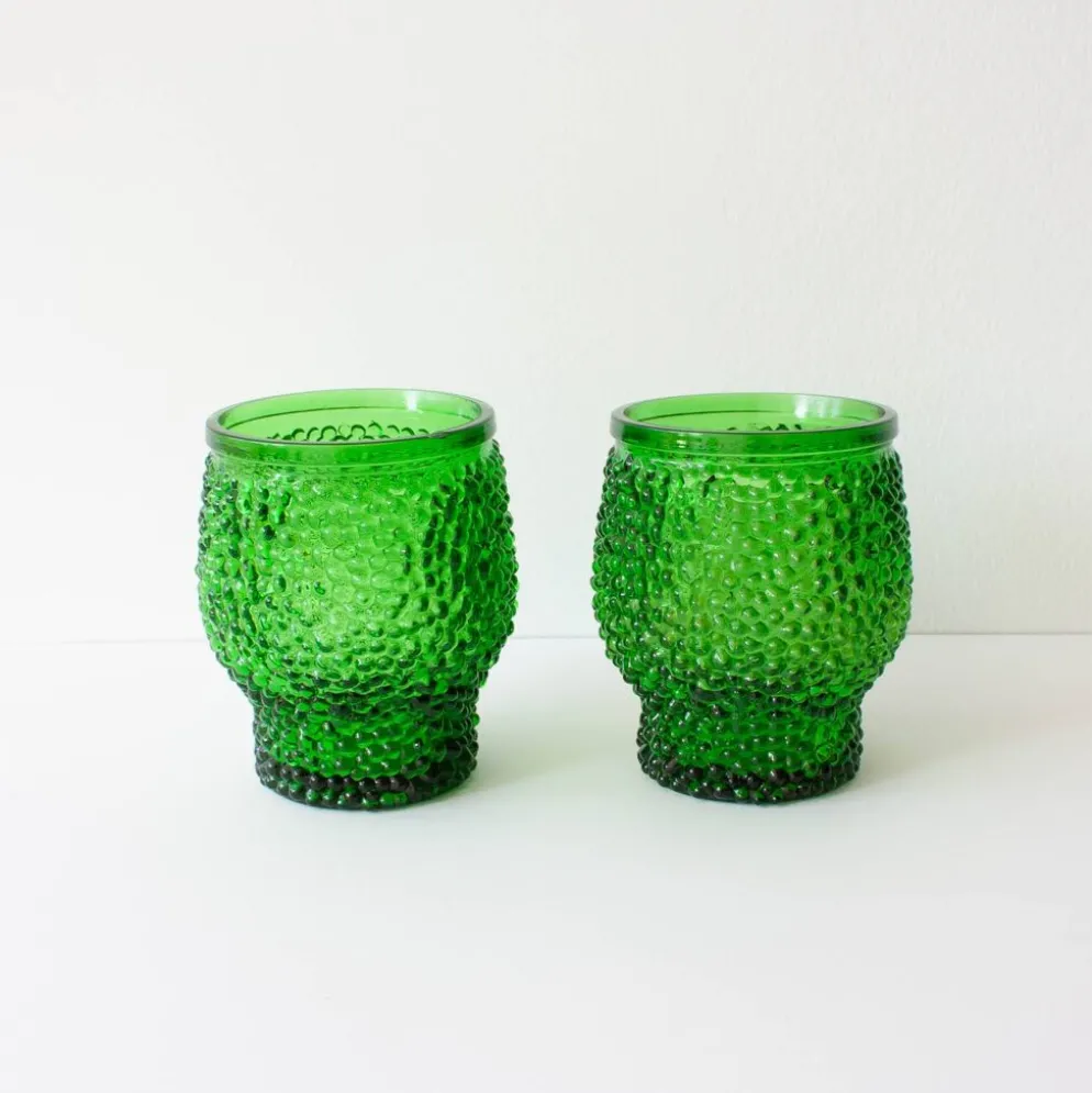 Ensemble vintage de 6 verres à cocktail en verre à bulles, seau à glace et pinces à glace
