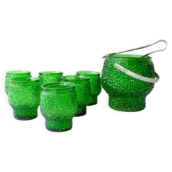 Ensemble vintage de 6 verres à cocktail en verre à bulles, seau à glace et pinces à glace