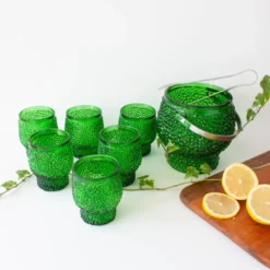 Ensemble vintage de 6 verres à cocktail en verre à bulles, seau à glace et pinces à glace